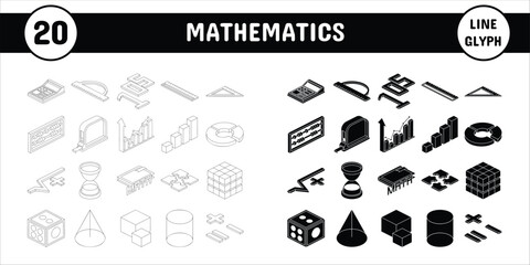 Mathematics Line Glyph Vector Illustration Icon Sticker Set Design Materials
