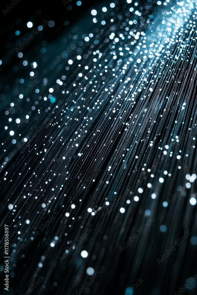 Poster abstract transparent background of flowing data streams with shimmering lights and dark atmospheric 