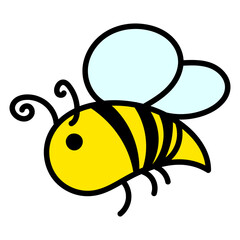 Doodle hand drawn bee. Cartoon bee illustration. Vector isolated on white background.