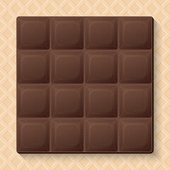 Milk chocolate bar square shape on wafer texture background graphic illustration.