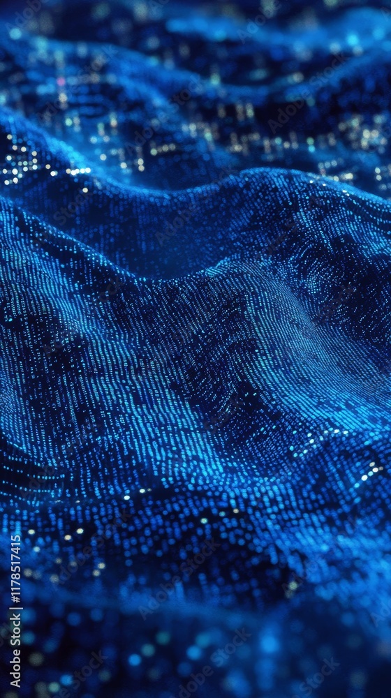 Poster deep blue background filled with flowing binary code for digital and technological themes
