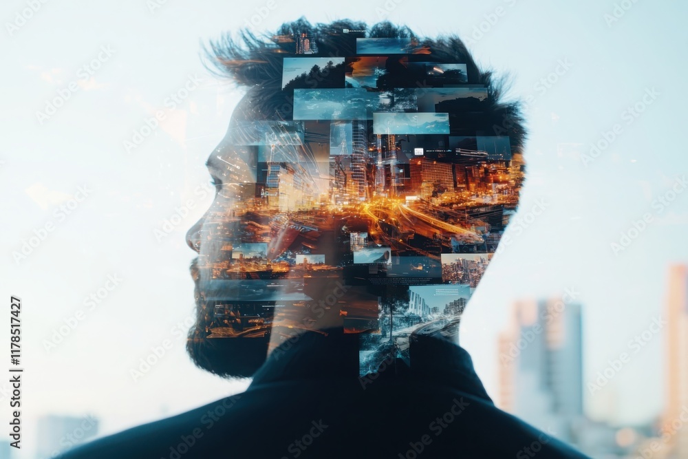 Poster digital mental health design concept featuring user experience insights in urban environment with a 