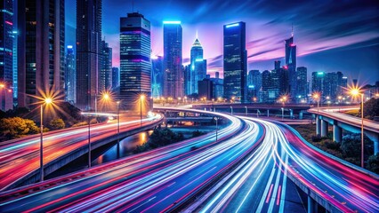Fototapeta premium Futuristic City Highway at Night - Glowing Light Streaks