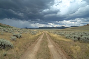 Fototapeta premium A large storm cloud is looming over a road