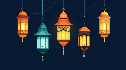 Obraz premium Modern Flat Islamic Lantern Vector