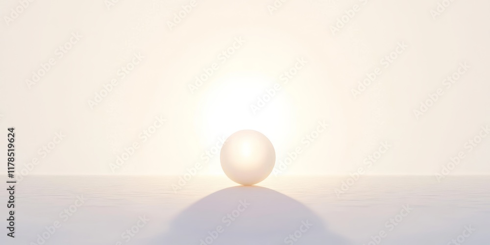 Poster a serene, minimalistic scene featuring a single sphere on a smooth surface, illuminated by soft ligh