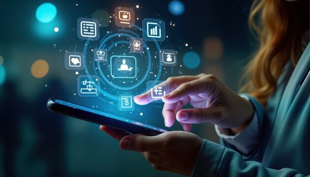 Person uses mobile app for job hunting. Job seeker browses job ads on smartphone. Innovative app features personalized job matching. Modern technology powers job search tool. User friendly interface.