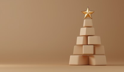 Beige Christmas Tree with Golden Star