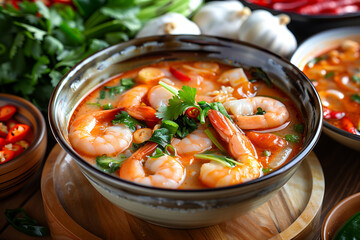 Delicious Shrimp Soup with Fresh Ingredients and Spices.