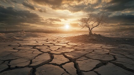 Barren Landscape Under Dramatic Sunset