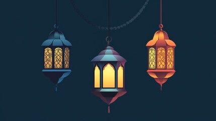 Modern Flat Islamic Lantern Vector