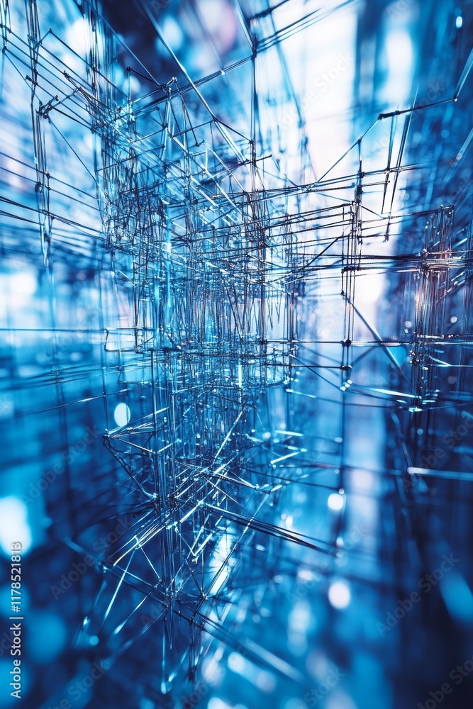 Poster abstract data mesh visualization in a blue toned perspective with dynamic lines and light effects
