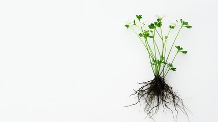 Fototapeta premium A detailed image of water dropwort with roots, captured on a clean white background with space for creative layouts.
