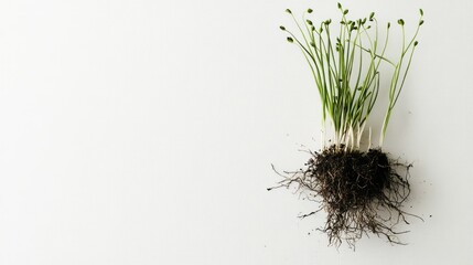 A detailed image of water dropwort with roots, captured on a clean white background with space for creative layouts.