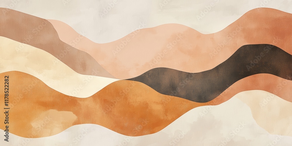 Poster abstract wave pattern in earth tones, featuring soft curves and neutral colors. ideal for modern des
