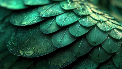 Obraz premium Close-Up of Iridescent Green Scales with Textured Patterns and Natural Beauty in a Green Fantasy World