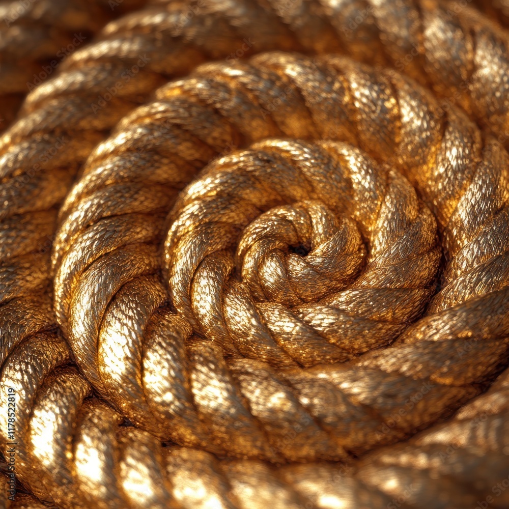 Poster close-up of twisted golden rope in spiral design showcasing textures and patterns ideal for backgrou
