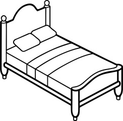 Line art Vector Illustration of a Bed - Furniture Design, vector illustration