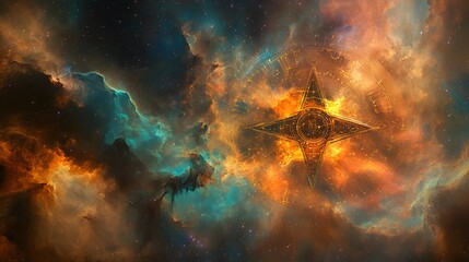 Zodiac wheel with nebula background