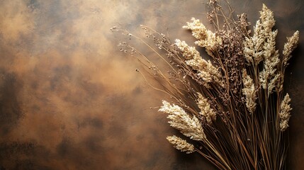 Dried flowers on rustic background, autumnal arrangement, design element, fall decor.