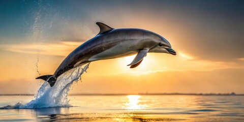 Obraz premium Minimalist Dolphin Flight: Surreal Aquatic Animal Air Leap Photography