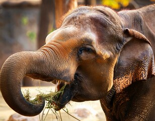 an elephant is eating at the zoo