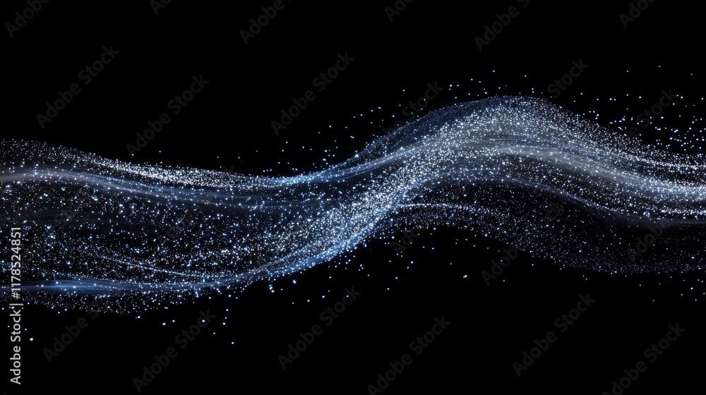 Poster this captivating image features a flowing wave of sparkling light particles against a black backgrou