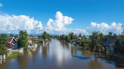 Obraz premium Flooding response strategies urban areas disaster risk reduction program affected communities aerial view user focused solutions