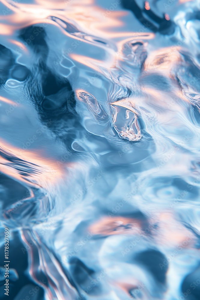 Poster this captivating image showcases soft blue and pink reflections on a water surface, creating a seren
