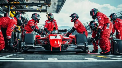 Incredible Teamwork in Formula Racing: Pit Stop Action at Its Finest During a Thrilling Race