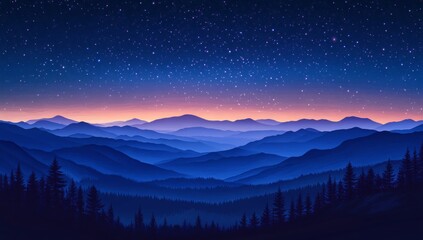 Naklejka premium A beautiful mountain range with a blue sky and a starry night