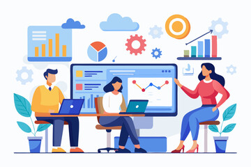 Flat Design Business Analytics and Teamwork Icons