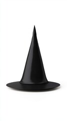 Fototapeta premium This classic black witch hat features a tall, pointed design and a wide brim, perfect for Halloween celebrations or theatrical performances.