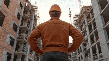 Industrial workplace safety, man in hard hat ensures protection and adherence to regulations
