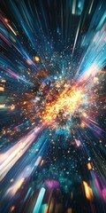 Obraz premium A stunning depiction of a cosmic explosion with vibrant light trails, showcasing the dynamic energy of the universe.
