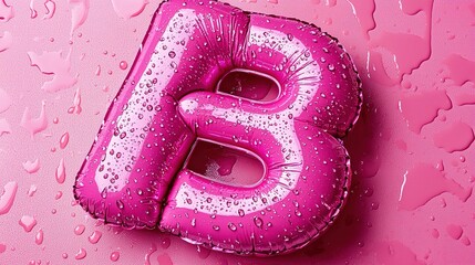 Pink Balloon Letter B, Water Droplets