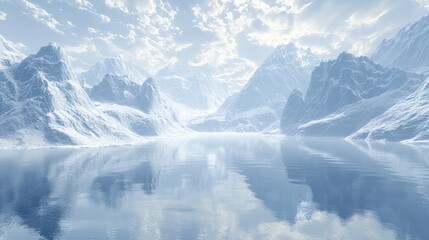 Calm Lake Surrounded by Snowy Mountains