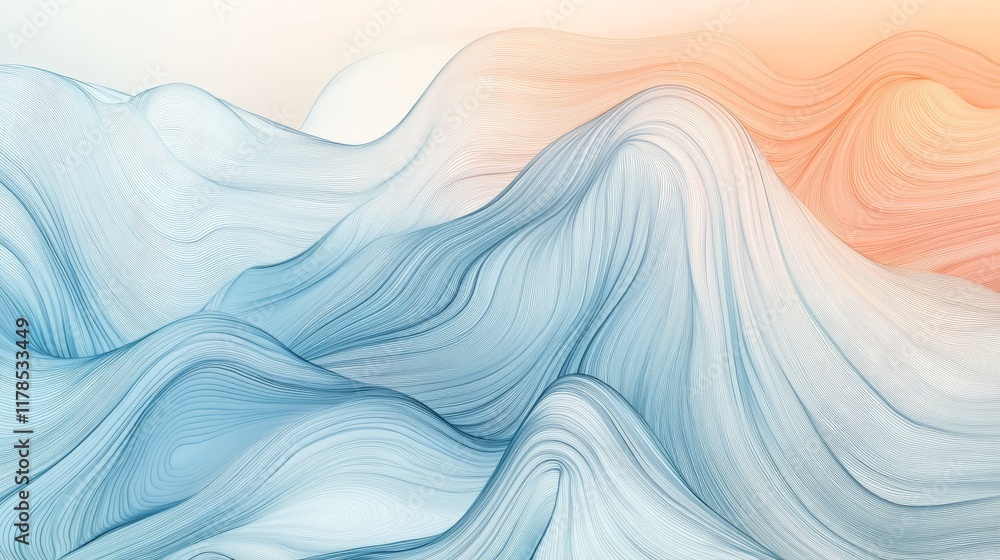 Poster abstract image of fluid wave patterns in pastel colors, showcasing serene and flowing lines for a dr