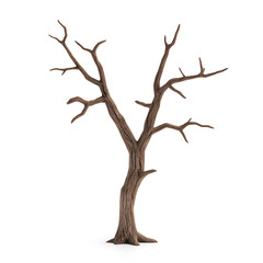 Fototapeta premium A dramatic 3D representation of a dead tree, characterized by its sharply angled branches and weathered trunk. Every detail, from the cracks in the bark to the jagged branch ends, is rendered in