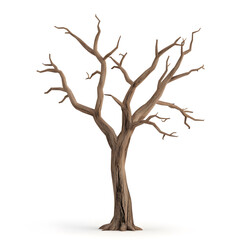 Fototapeta premium A dramatic 3D representation of a dead tree, characterized by its sharply angled branches and weathered trunk. Every detail, from the cracks in the bark to the jagged branch ends, is rendered in