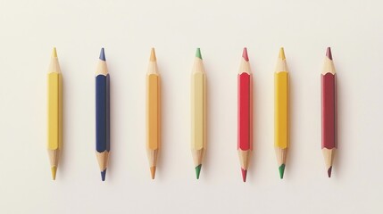 Vibrant Colored Pencils Arranged in a Row on White Background