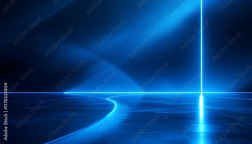 Poster abstract blue and black are light patterns with a gradient with a floor wall metal texture and soft 