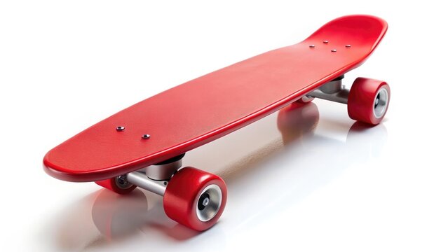 Red vintage skateboard with a propeller on a white background
