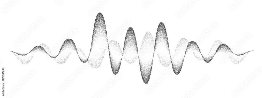 Poster Noise grain sound wave abstract vector background. Black stipple gradient music soundwave line with halftone dotted pattern. Vintage noise grain, sand stipple gradient voice and musical sound wave