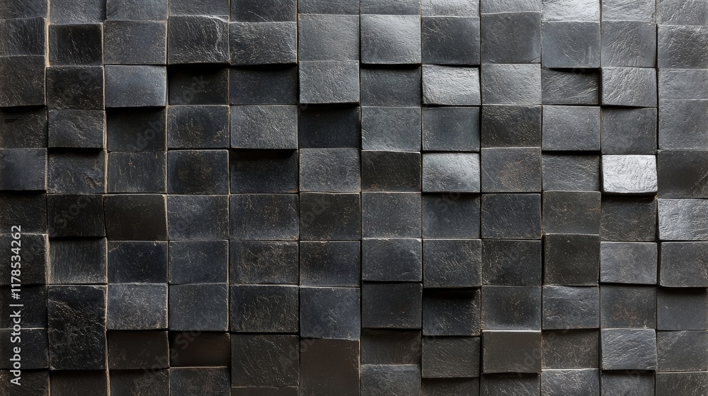 Poster close-up of a modern black tile wall with a geometric pattern, perfect for backgrounds in design and