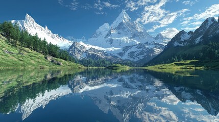 Naklejka premium Calm Reflection on Mountain Lake