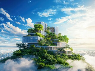 Innovative environmental architecture showcasing green living urban landscape digital artwork futuristic design aerial view sustainable concepts