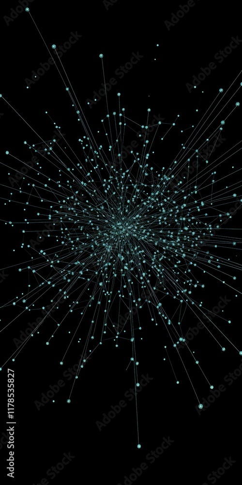 Poster this abstract image showcases a dynamic visualization of blue dots and lines radiating from a centra