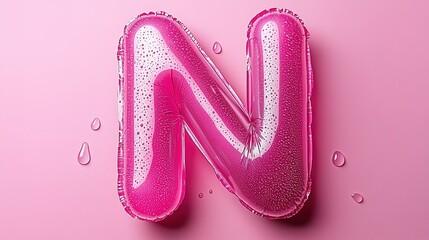 Pink Balloon Letter N with Water Drops
