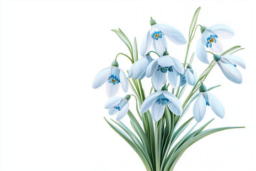 Obraz premium Delicate snowdrop flowers for a greeting card with copy space